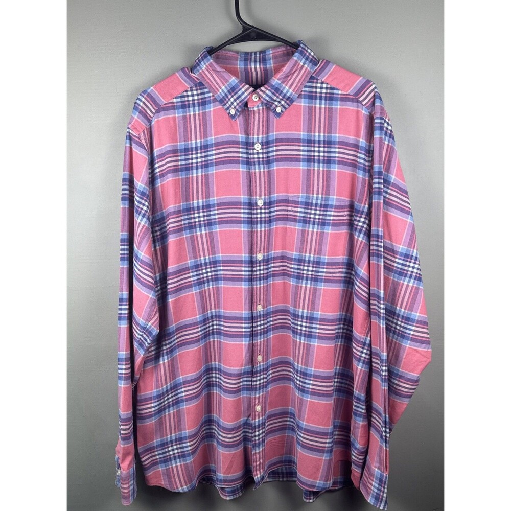 Vineyard Vines Men's L Pink Blue Plaid Classic Fit Button Down Cotton Linen Blen
